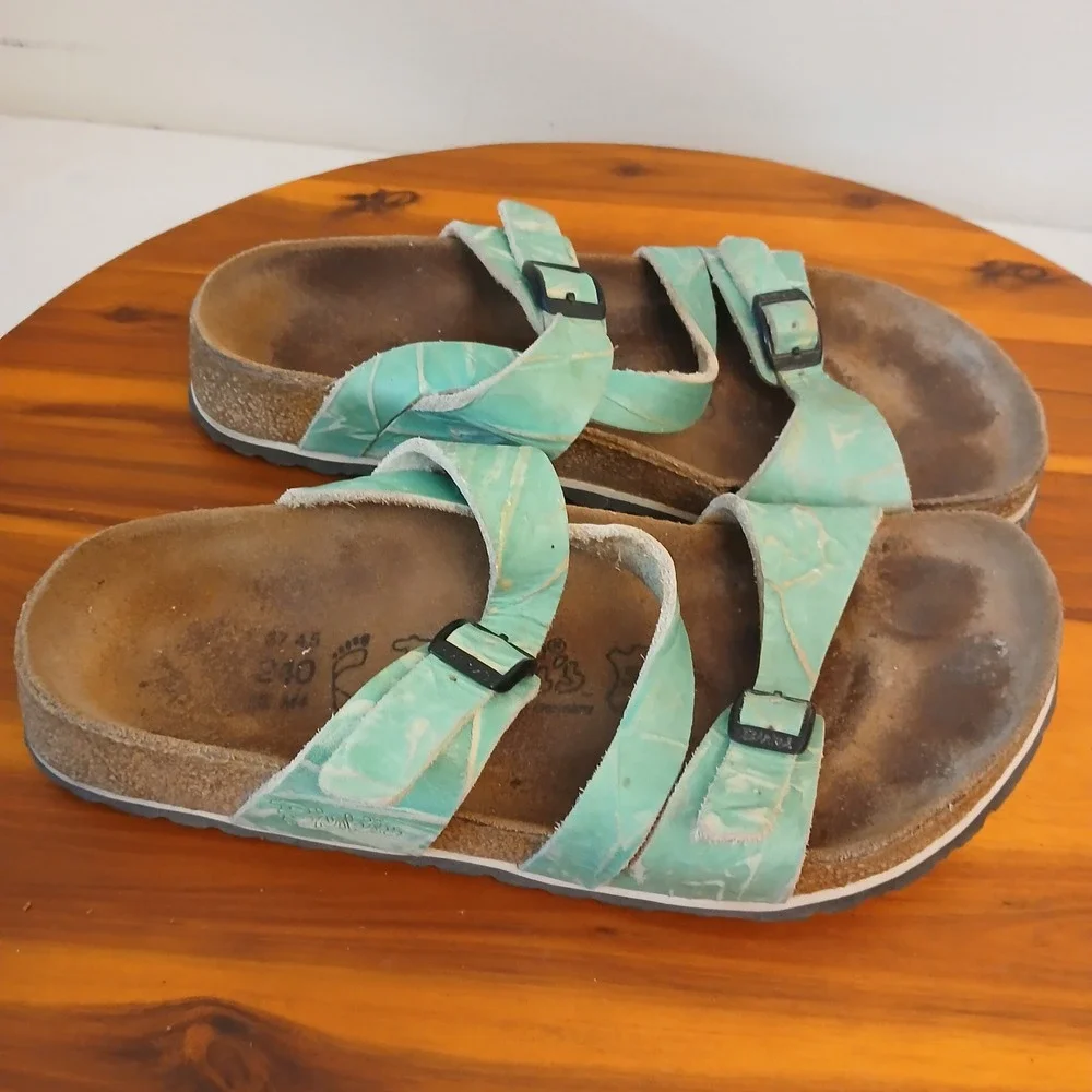 Birkenstock Salina Womens 37 Teal Slides Sandals Corkboard Straps